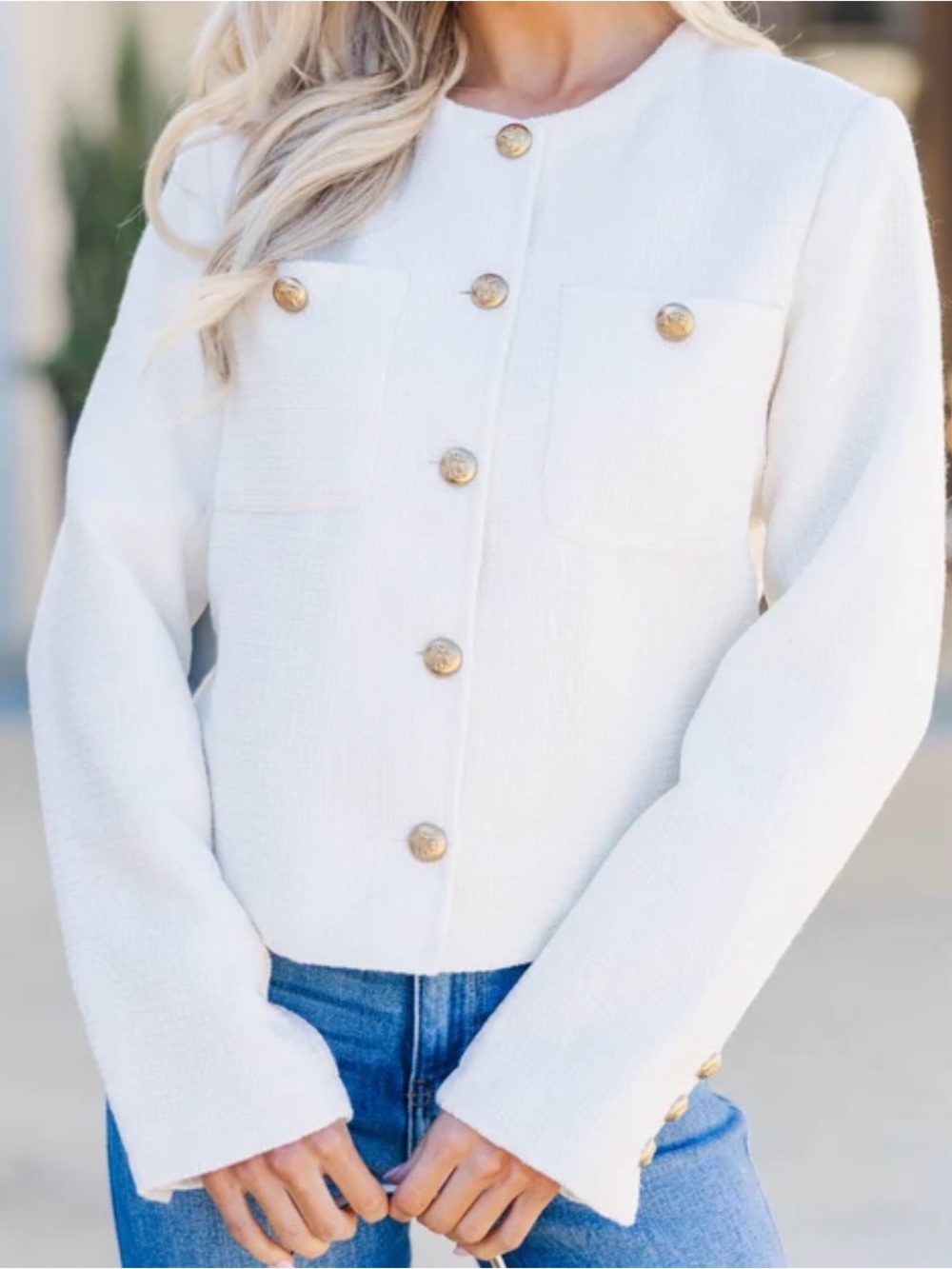 FATE Ivory Tweed Button-Front Women's Jacket NWT- Small